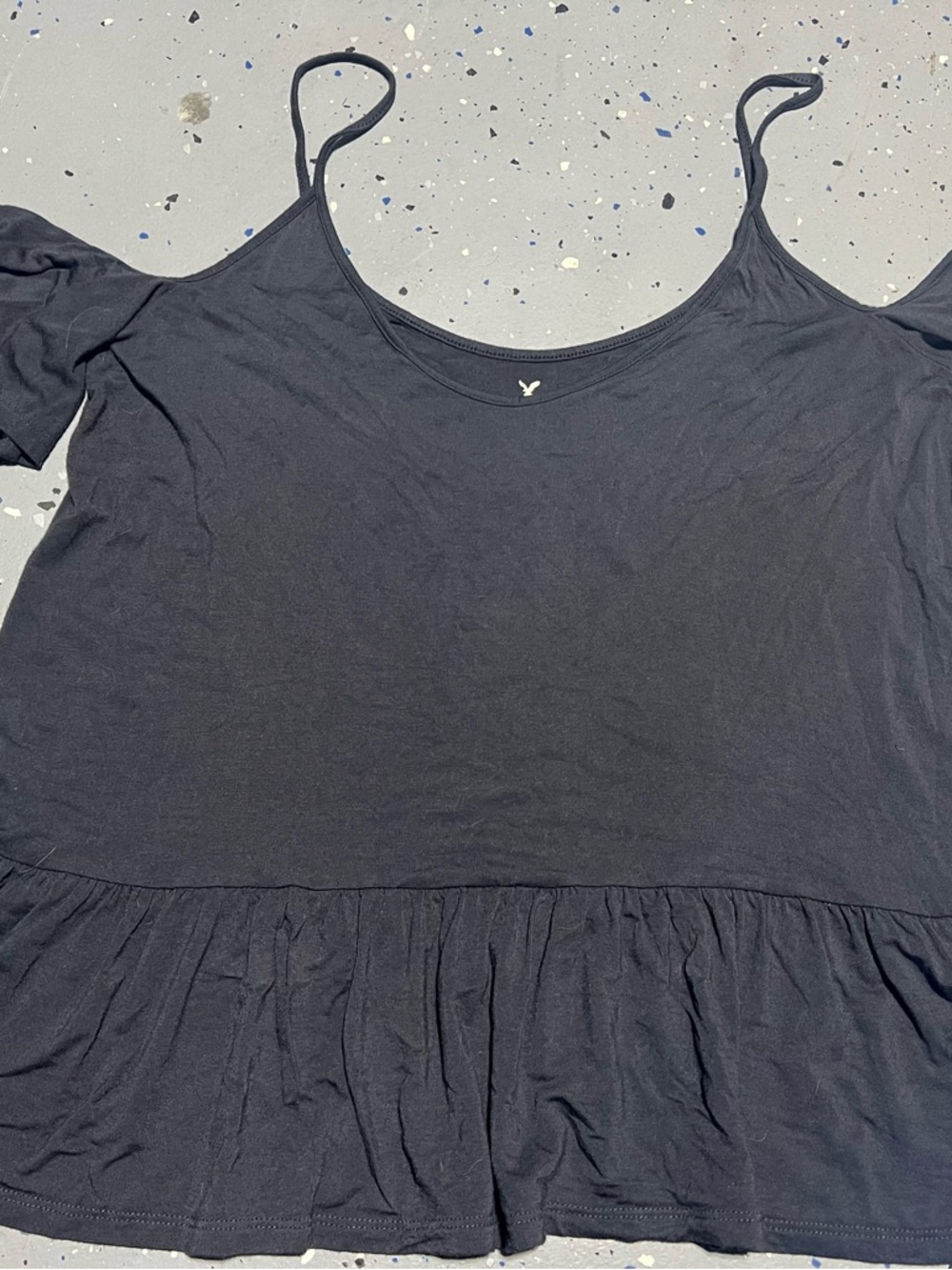 American Eagle Outfitters Black Cold-Shoulder Ruffle Hem Camisole